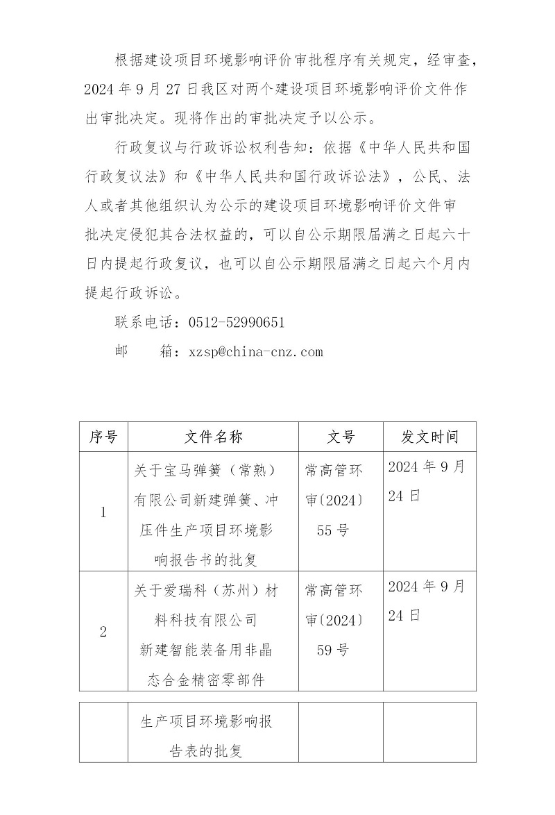 2024年9月24日常熟高新技术产业开发区关于宝马弹簧、爱瑞科相关项目环境影响报告表的批复_01.jpg