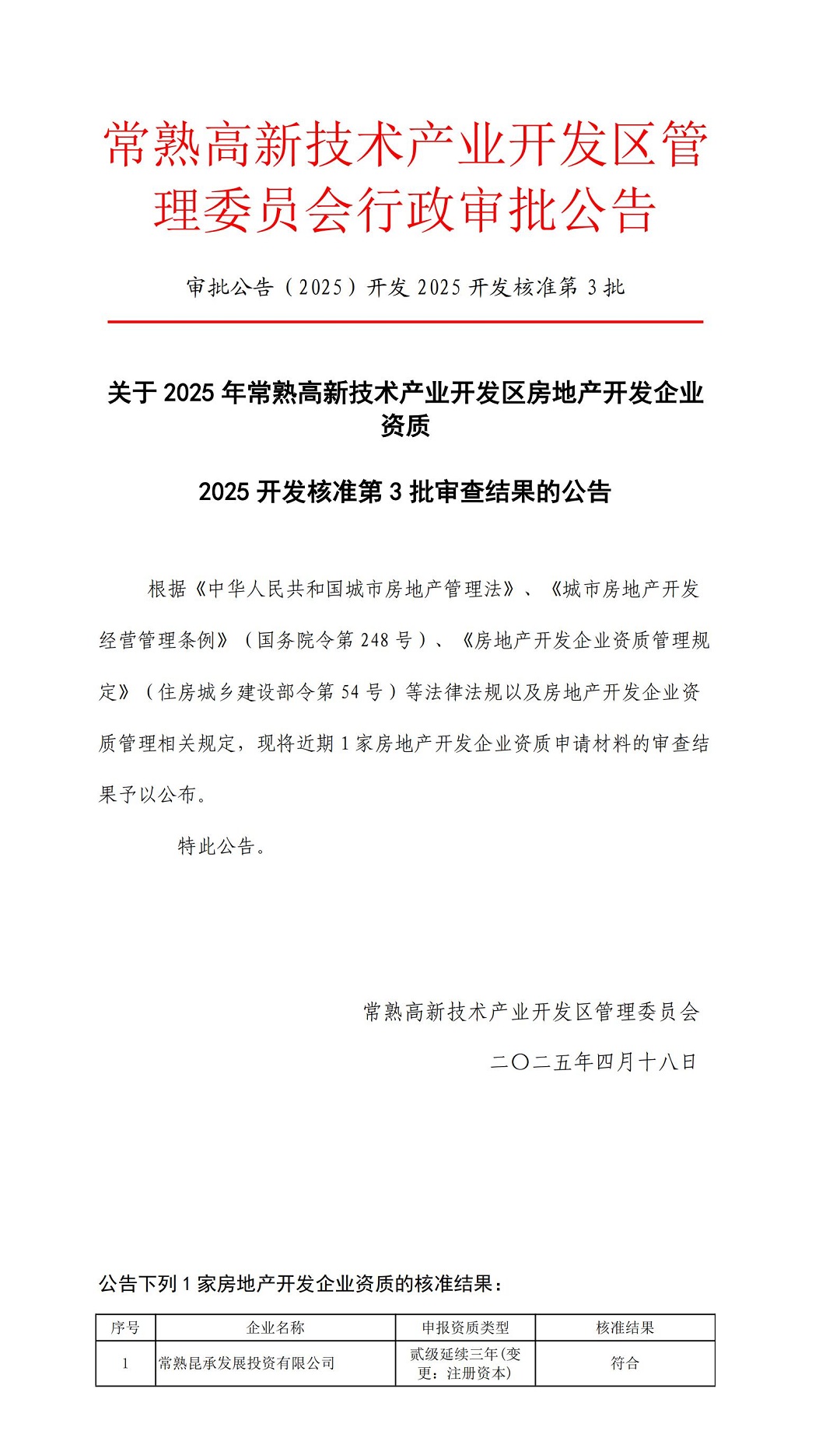 关于2025年常熟高新技术产业开发区房地产开发企业资质2025开发核准第3批审查结果的公告_00.jpg