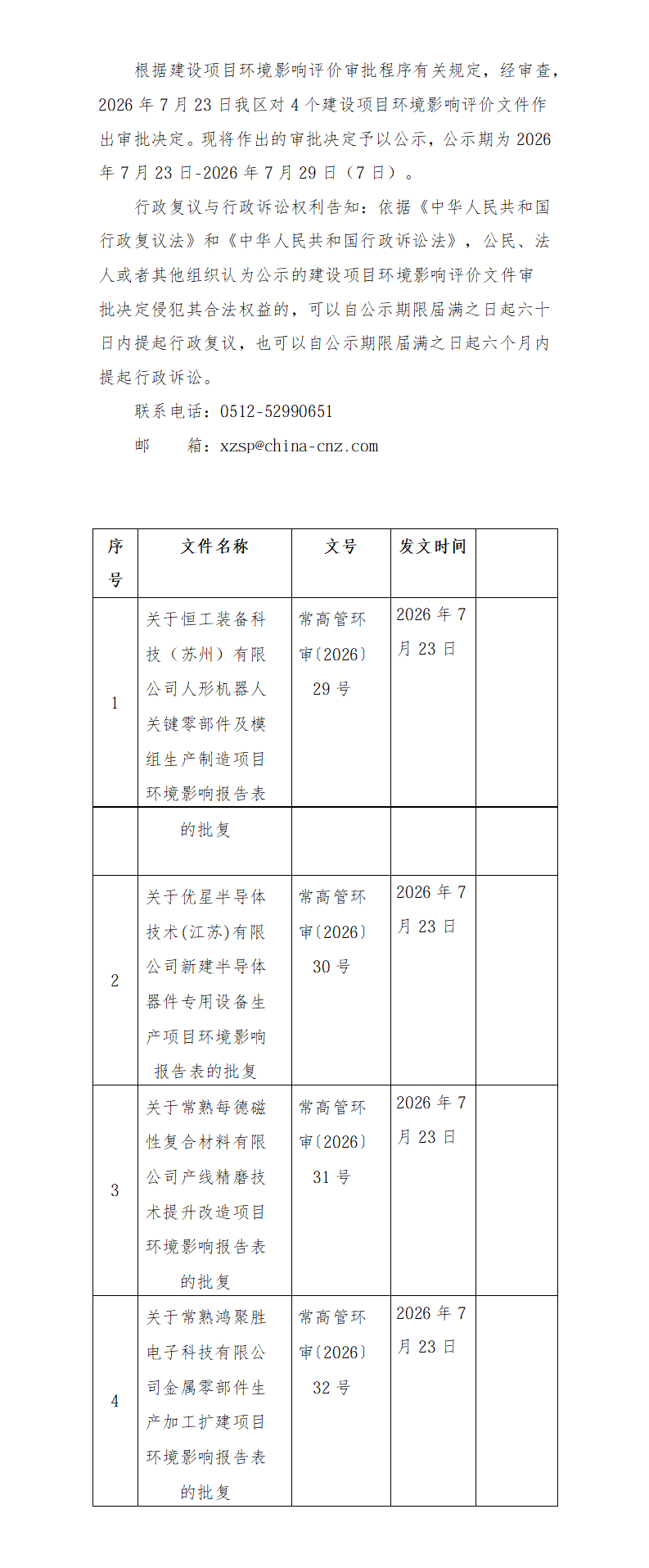 2026年7月23日常熟高新技术产业开发区恒工、优星、每德、鸿聚胜项目环境影响报告书（表）的批复_01.png